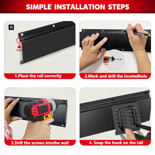 64 Inches Garage Tool Organizer Wall Mount, Tool Storage Rack Wall Mount, Heavy Duty Garden Wall Organizer System for Yard, garage and Shed, Tool Holder for Hanging Rake Snowboard Broom Mop - size: 64" Alloy Steel