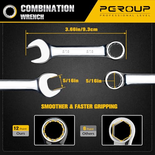 5/16" SAE Stubby Combination Wrench, CR-V Steel with Mirror Polish, 12-Point Design, 15-Degree Offset, Perfect for Auto Repair, Household, Car & Truck Emergency - size: 5/16"