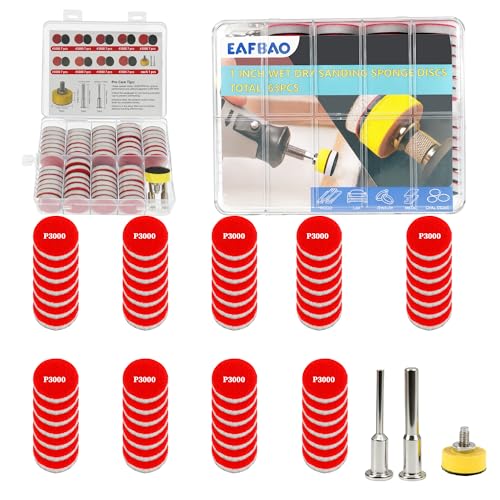 63 PCS 1 Inch Sanding Dremel Discs Hook and Loop Sandpaper 3000 Grit | Wet Dry Sanding Pads with 1/8" 1/4" Shank Small Sanding Discs for Curved Surfaces Resin Wood Metal - style: 3000 Grit