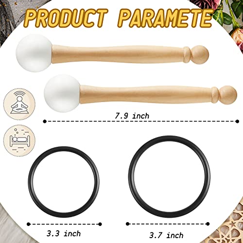 Nuanchu 4 Pcs Rubber Singing Bowl Mallets with O Rings, Wood Handle