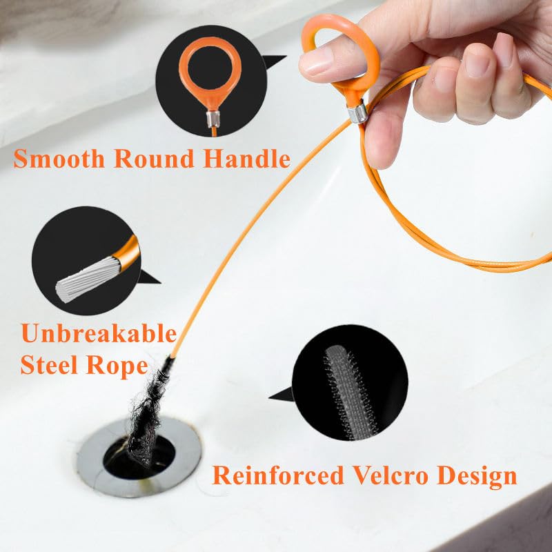 35 Inch Drain Snake Hair Clog Remover Tool, Long Flexible Anti-Break Steel Plumbing Snake, for Bathroom Sink, Shower, Tub, Pipe Drain (4 Pack)