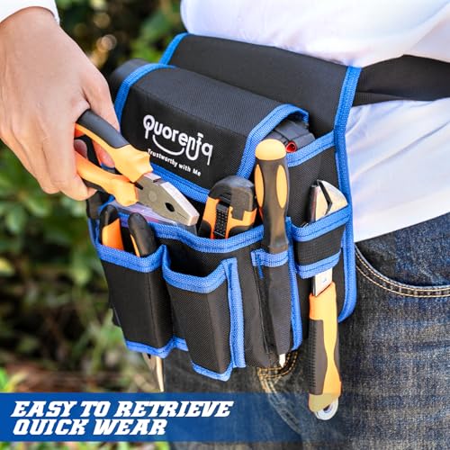 Tool Belt for Men: Electrician Tool Pouch with Adjustable Waist Strap,Tool Bag for Construction, 8 Durable Pockets, Maintenance & DIY, Fits Waist 31” to 52” (Blue, Extra Large) - color: Blue