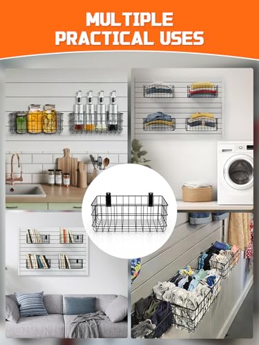 AZUNO 4 Pack Slatwall Baskets Set, Heavy Duty Metal Slat Wall Accessories Wire Baskets, Hanging Storage Organizer for Garage, Shop, Retail Display, Fits Standard Slatwall Panels - size: 4 Wire Baskets