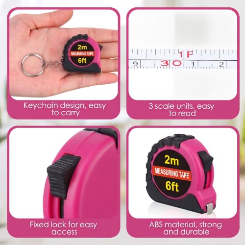Kanayu 50 Pcs Pcs Mini Measuring Tape with Keychain, 6 ft, Rose Pink - color: Rose Pink, size: 6 ft