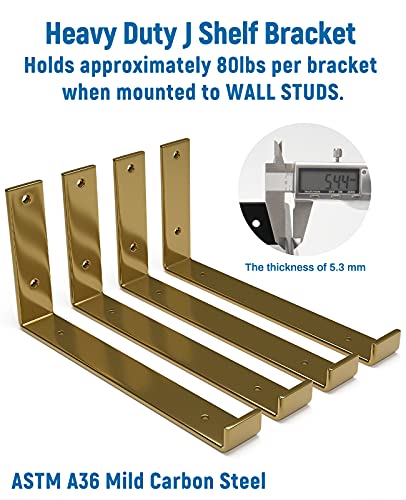 LEOPO 12 inch Shelf Bracket for DIY Floating Shelf, 1/5 inch Thick Heavy Duty Bracket, 4 Pack, Golden - size: 11.25"-4 Pack