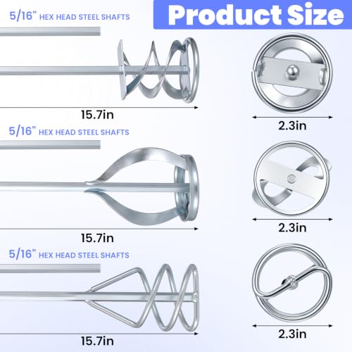 Set of 3 Paint Mixer for Drill, Paint Stirrer for Epoxy Resin, Mud, Cement Blades, 15.7" Mixing Paddles & 2.3" Impeller, Silver