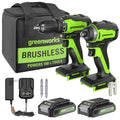 Greenworks 24V MAX Cordless Brushless Drill & Impact Driver Combo Kit, Electric Drill Set, High Torque, Lightweight, Professional Grade, Includes 2x 2.0Ah Batteries, Charger, and Storage Bag - size: 2PCS Combo Kits