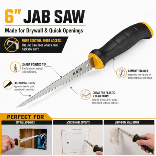 KATA Hand Saw Kit, 12" Heavy Duty Hacksaw, 10" Mini Hacksaw, 6" Drywall Saw - size: 3 Pack Handsaw Set