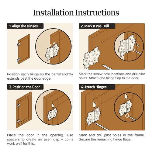 Polished Brass Butterfly Hinges with Removable Pin - Pack of 2 - Surface Mount Cabinet Door Hinges - UA-261-HPB (1) - color: Brass
