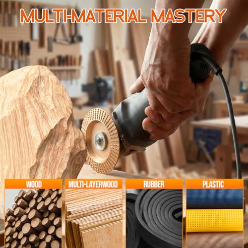 Beaiguna 5PCS Wood Carving Disc, 4IN and 4 1/2IN Angle Grinder Polishing Pad Stump Grinder Wheel, Angle Grinder Sanding Disc Tungsten Carbide Wheel Tools Set, Upgraded Wood Grinding Wheel Discs