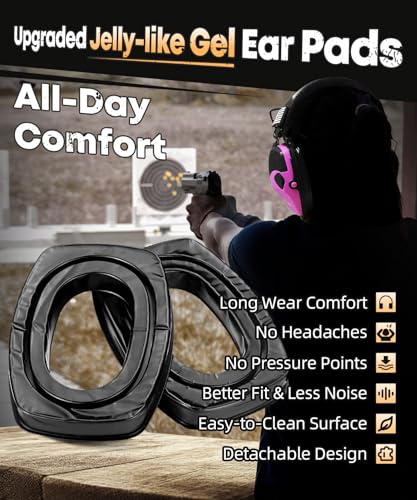 ZOHAN Safety Ear Protection with Gel Ear Pads, 4X Sound Amplification, Impact Hearing Protection 23dB NRR for Hunting, Range Use(Gel-Black+Purple) - color: Gel Ear Pads-black&purple