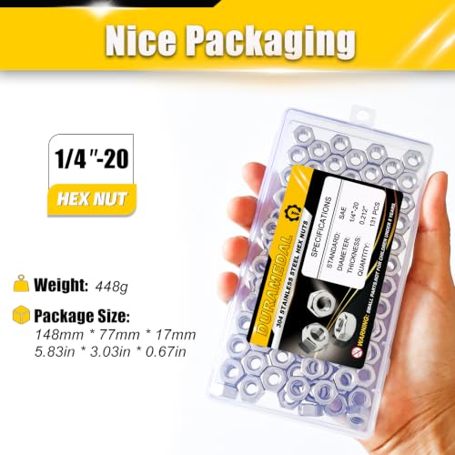 1/4-20 UNC Hex Nuts 131Pcs 304 Stainless Steel A2-70 Rustproof - size: SAE 1/4-20;131pcs