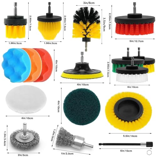 30 Piece Drill Brush Attachments Set, Scrub Pads & Sponge & Wire Brush for Drill, Power Scrubber Brush with Extend Long Attachment, Drill Scrubber Brush Kit for Bathroom, Floor, Car, Grout