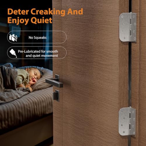 Brushed Nickel Door Hinges 4 Inch 3 Pack with Square & 5/8" Radius - color: Brushed Nickel-Square&Round, size: 3 Pack