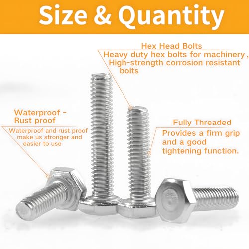M5 Hex Cap Bolts 275Pcs Metric M5x10/12/16/20/25/30/35/40mm 304 Stainless Steel Screws External Hex Drive Heavy Duty Hexagon Cap Bolts Nuts Flat Lock Washers Assortment Kit - size: M5