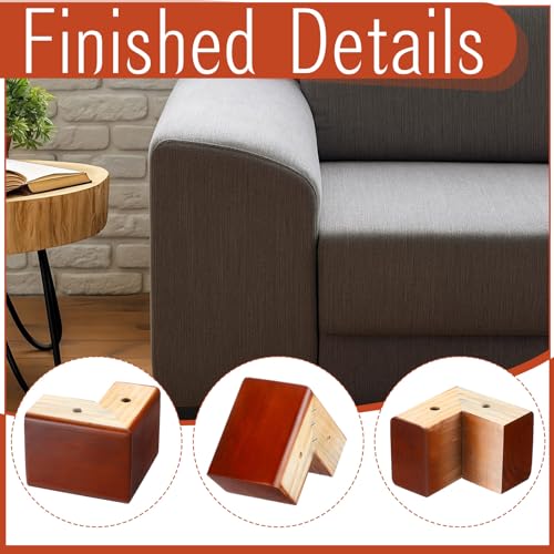 Geelin 4 Pack Wooden Furniture Risers 3 Inch High L‑Shaped Bed Risers with Metal Screws and Anti-Slip Pads Furniture Legs Couch Legs Replacement Sofa Feet for Coffee Table Bed Dresser (Brown) - color: Brown, size: 3 Inch