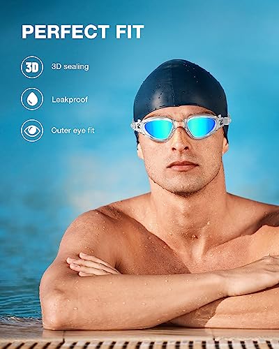 ZIONOR Swim Goggles, G1 SE Swimming Goggles Anti-Fog for Adult Men Women - color: A3-gold Lens Clear Frame