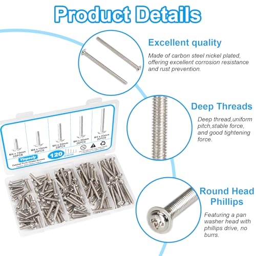120 Pcs Cabinet Pulls Knobs Screws, M4x16/18/20/25/30mm - size: M4×16/18/20/25/30mm