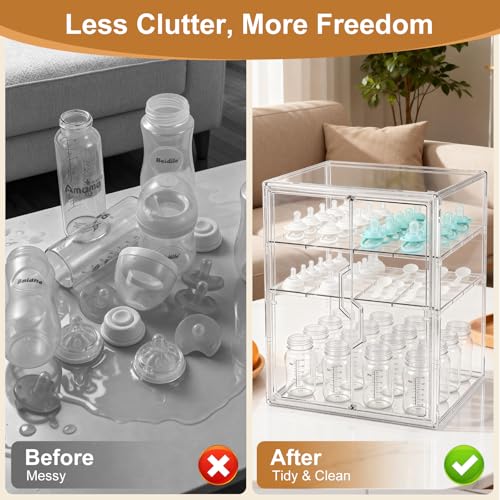 ERTIUANIO Baby Bottle Organizer for Countertop Cabinet Storage - size: X-Large, style: 3-Tier Double-Door