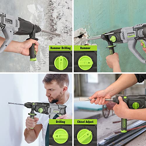 WORKPRO 1-1/4 Inch SDS-Plus Rotary Hammer Drill, 7.5AMP, Lightweight Corded Version for Concrete Demolition Chipping Rotomartillo, 5 SDS-Plus Bits - style: 7.5AMP