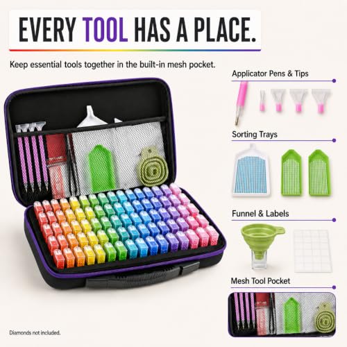 MERATIA Diamond Art Painting Storage Case Organizer, 80 Slots Containers - color: 80 Slots-Purple