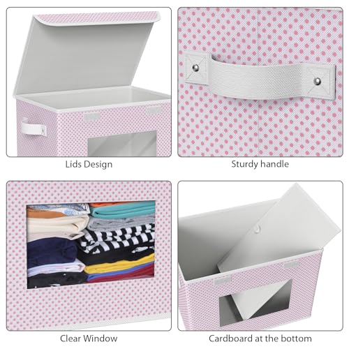 Univivi Fabric Foldable Storage Boxes with Lids, 4 Pack, Pink - color: Pink Polka Dot