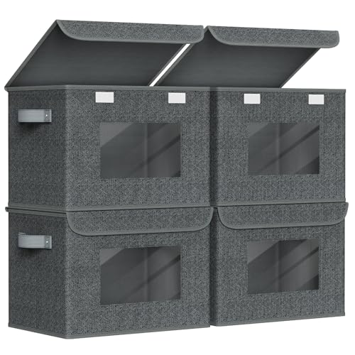 Univivi Fabric Foldable Storage Boxes with Lids, 4 Pack, Black - color: Black