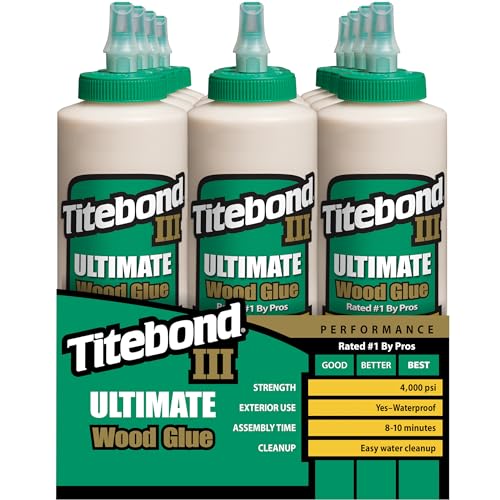 Titebond III Ultimate Wood Glue 16 Oz. (12 Pack) – Premium Professional Woodworking Adhesive, Waterproof, Strong Initial Tack, Interior/Exterior Use, Easy Water Cleanup – 1414 - size: 16 Fluid Ounce (12 Pack)