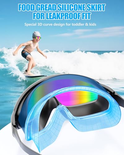 Aegend New Kids 2 Pack Wide View Swim Goggles, Anti-Fog/UV No Leak Goggles with Ear Plugs Kids 3-14 - color: Green Aqua & Bright Rose