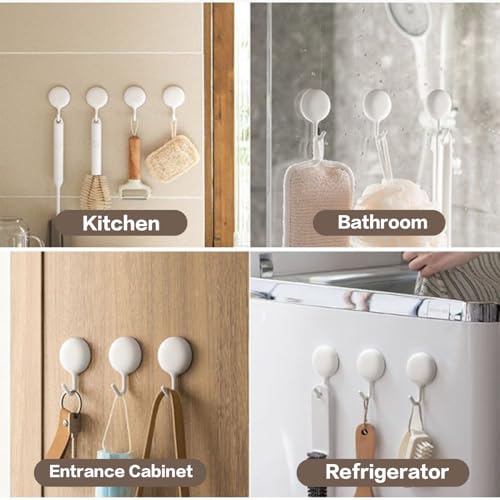 4Pcs Self Adhesive Hooks, No Drill Wall Hooks for Hanging Towel Coat Keys - Damage Free Removable Sticky Hooks for Bathroom Kitchen Office Home Organization, White