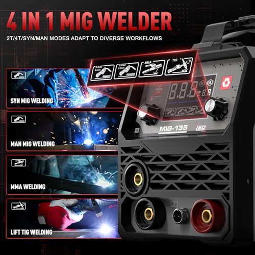 ANDELI 135A Flux Core MIG Welder, 110V Gasless MIG/Lift TIG/Stick 3-in-1 - color: Red2
