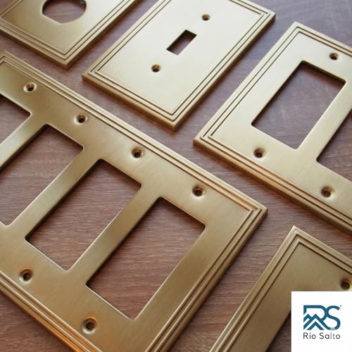 Rio Salto 2 Light Switch Cover Plate Gold Toggle Wall Plate Cover Brushed Brass Gold Metal Outlet Covers Double Switch Cover Light Switch Plate Wall Plates — Imperial Collection Midsize 5.00" X 5.00" - color: Brushed Gold, size: Toggle 2-Gang