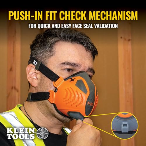 Klein Tools 80180 Reusable P100 Half-Mask Respirator with 4 Replaceable Filters for Dust, Metal Fumes, and Oil Mist, M/L