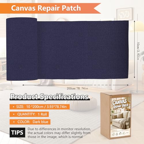 Canvas Fabric Patches, 4x79 Inches Self-Adhesive Canvas Repair Tape - color: Dark Blue