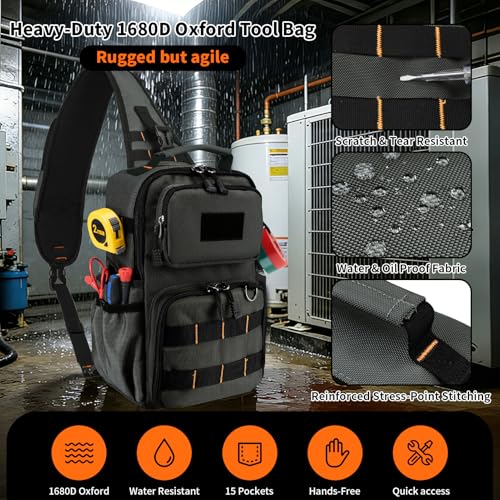 Rexmore Tactical Electrician & HVAC Tool Chest Bag, 3-Point Harness Grey - color: Grey