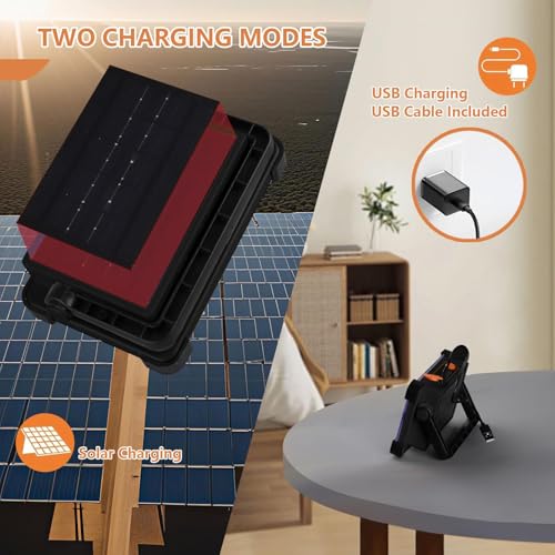 120W Solar Rechargeable Work Light, 144 LED Portable Flood Light with Stand, IP66 Waterproof 4 Modes LED Job Site Lighting Flashlights for Mechanic Camping Fishing Car Repair - color: Black