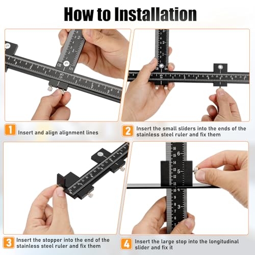 Cabinet Hardware Jig – 44" & 16" Dual-Ruler Aluminum Alloy Template Tool, Precision Aluminum Alloy Drill Guide Template for Handles, Knobs, and Pulls on Drawers & Doors