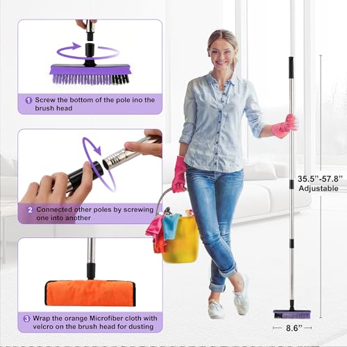 Grout Cleaner Brush with Long Handle, V-Shaped Floor Scrub Brush Swivel Grout Brush Stiff Bristle Floor Grout Scrubber for Bathroom, Tile Line, Crevice, Kitchen, Wall, Deck, Garage (Purple) - color: Purple