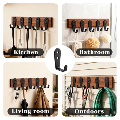 Stainless Steel Hooks for Hanging, Heavy Duty Hook, Wall Hooks Key Holder Wall Mount Hanger Coat Hook Garage Storage Screw Utility Hooks, 8 Pack (Black) - color: Black L