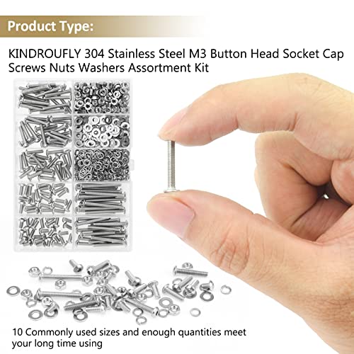 542 Pieces M3 x 6/8 /12/16 /20/25 /30mm Button Head Socket Cap Screws Nuts Washers Assortment Kit, 304 Stainless Steel, Fully Machine Thread - size: M3, style: Button Head