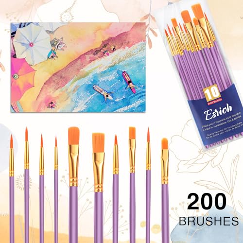 ESRICH 200PCS Paint Brushes, Paint Brush for Acrylic Painting - color: Purple, size: 200