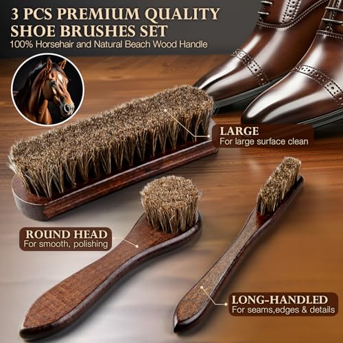 Shoe Shine Kit, Complete Leather Care Set with Black & Brown Shoe Polish, Saddle Soap & Mink Oil, Horsehair Brushes, Shoe Shine Box, Boot Leather Cleaning & Conditioning Kit for Men, Gift for Dad