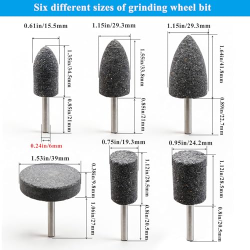 6PCS Abrasive Grinding Wheel Bits for Rotary Tools, 1/4 Inch Shank Abrasive Wheels Set for Drill & Die Grinder, Includes 3 Shapes - Aluminum Oxide 80 Grit - size: 6PCS