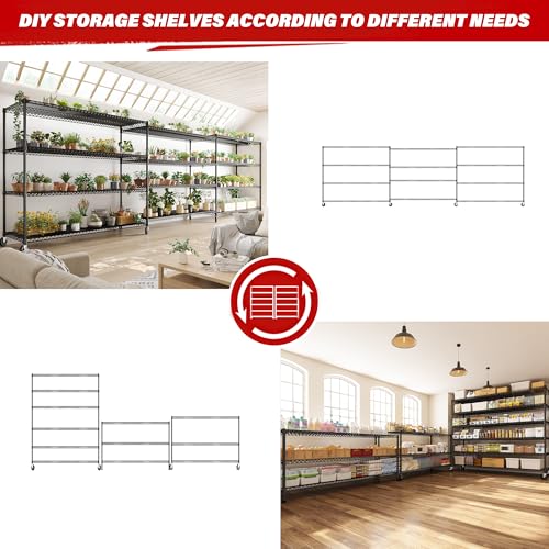 REIBII 60" W 6-Tier Wire Shelving with Wheels & Feet, 3598 lbs, for Garage - size: 6-Tier,60" W X 82.6" H X 17.7" D