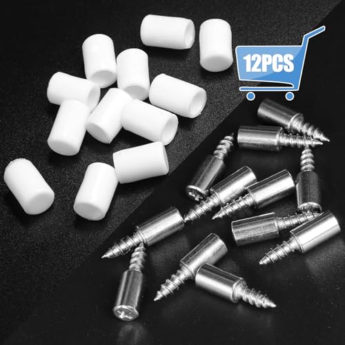 12pcs Screw in Shelf Pins with Anti-Slip White Sleeve, Nickel Plated Shelf Pegs Cabinet Shelf Holders Shelf Support Pegs, Small Shelf Brackets Phillips Head Pegs for Shelves - color: Whith Sleeve