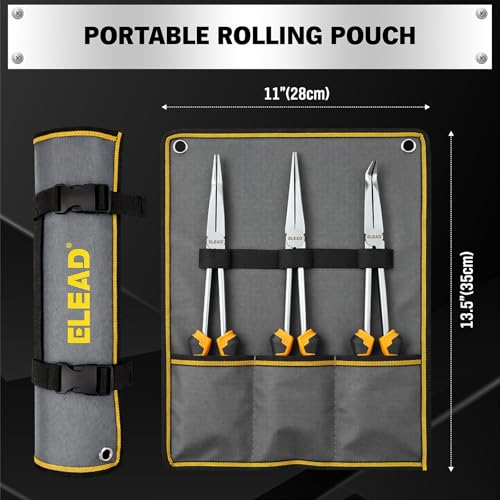 3-Piece 11 Inch Long Reach Pliers Set with 3 Magnetic Plier Racks, Extra Long Needle Nose Pliers Set Includes Straight, 45° & 90° Bent Nose Plier, Pliers Tool Set for Tight Spaces - style: 3pcs Long Reach