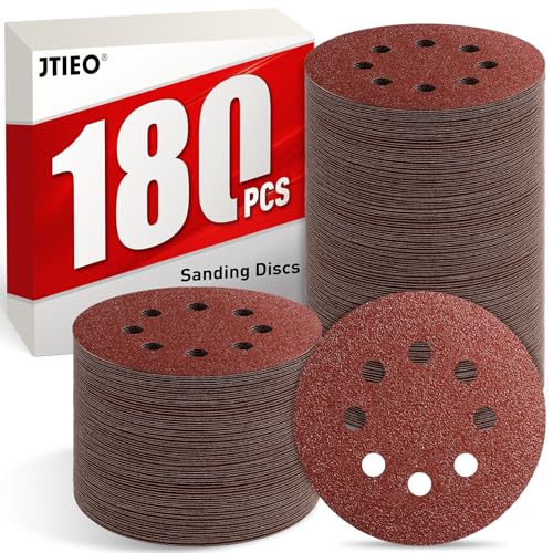 JTIEO 5 Inch Sanding Discs – 180 PCS Sandpaper Assortment for Orbital Sander Pads, Hook & Loop Sanding Pads, Round Sanding Disc Set for Random Orbital Sanders 40 60 80 120 150 240 320 400 600 Grit - style: Mix Grit-180pcs