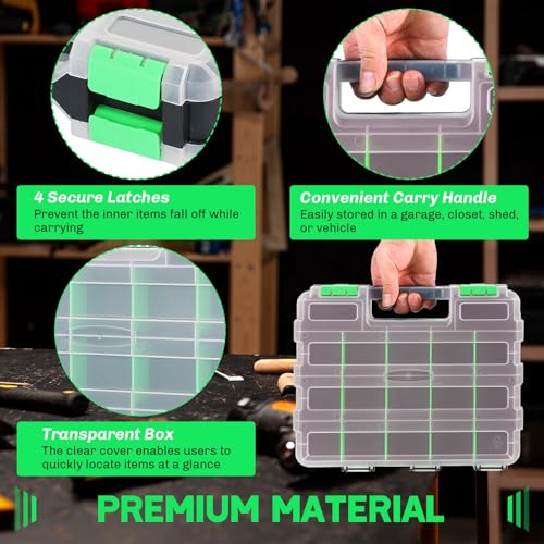 Small Parts Organizer Storage Case Tools Box 34-Compartments - color: Green