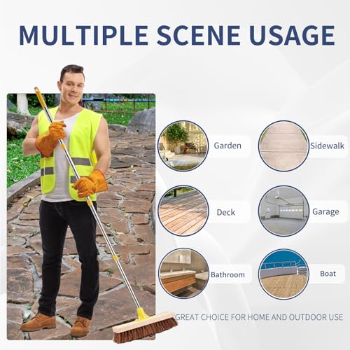 NICOFPHY Heavy Duty Floor Scrub Brush with Long Handle for Outdoor Cleaning