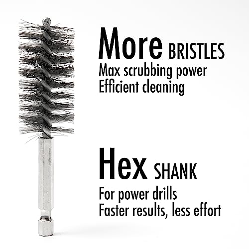 6pcs Copper Tube Pipe Cleaner, 1/2” 3/4” 1” Pipe Cleaning Brush Set, Stainless Steel Wire Bore Brushes for Power Drill, 1/4 Inch Hex Shank - style: 6pcs Standard